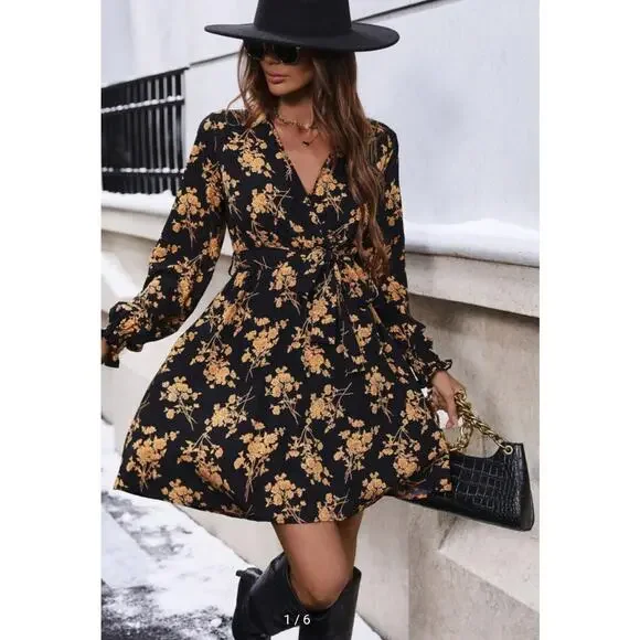 black dress with gold flowers Black Flower Girl Dress with Gold Bowknot main image 0